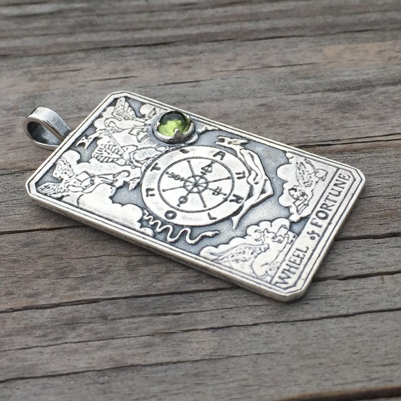 Wheel of Fortune Pendant .925 Sterling Silver w/ genuine Peridot gem Made in USA - Picture 4 of 6